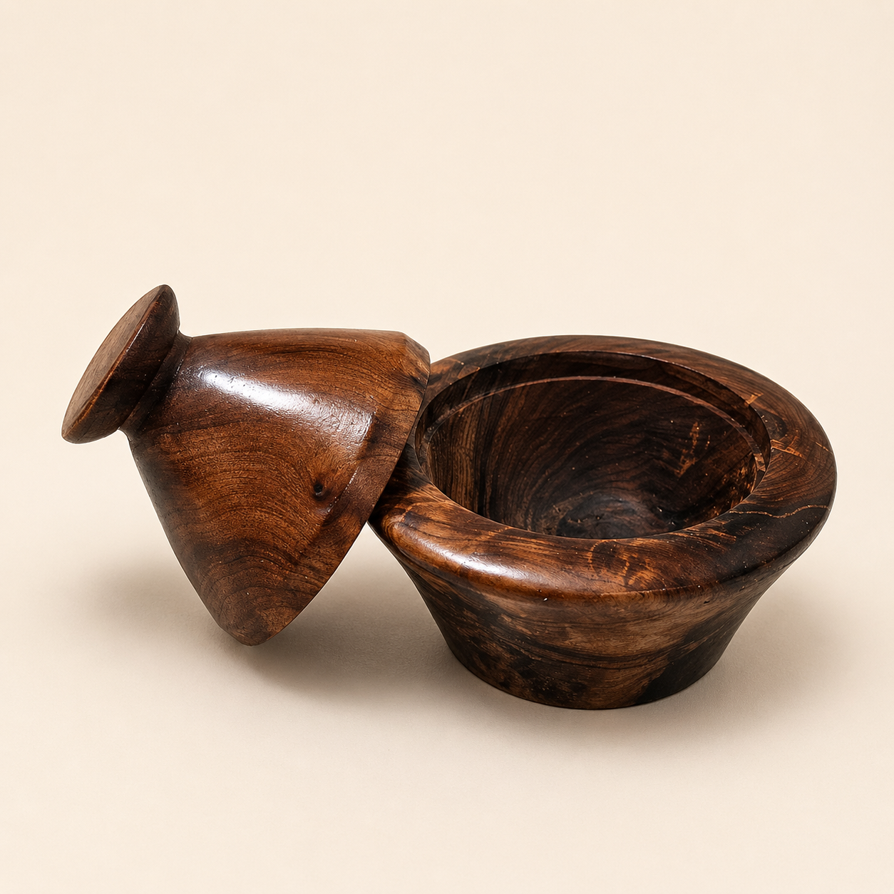 Moroccan burl wood small spice bowl with polished natural grain