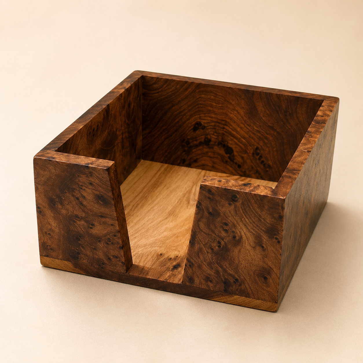 Moroccan burl wood paper note holder for desk organization