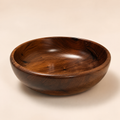 Moroccan burl wood shallow serving bowl with polished finish