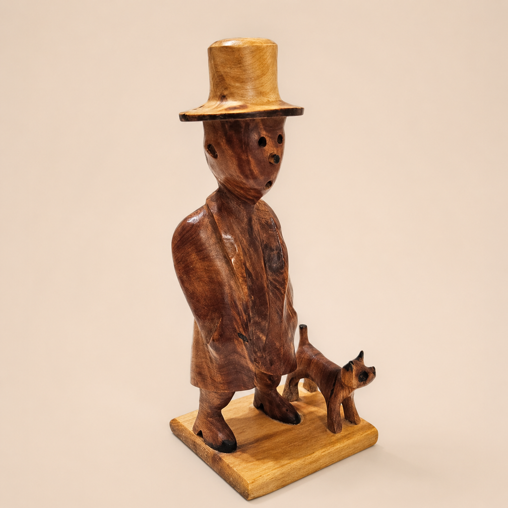 Moroccan Wood Man and Dog Figurine