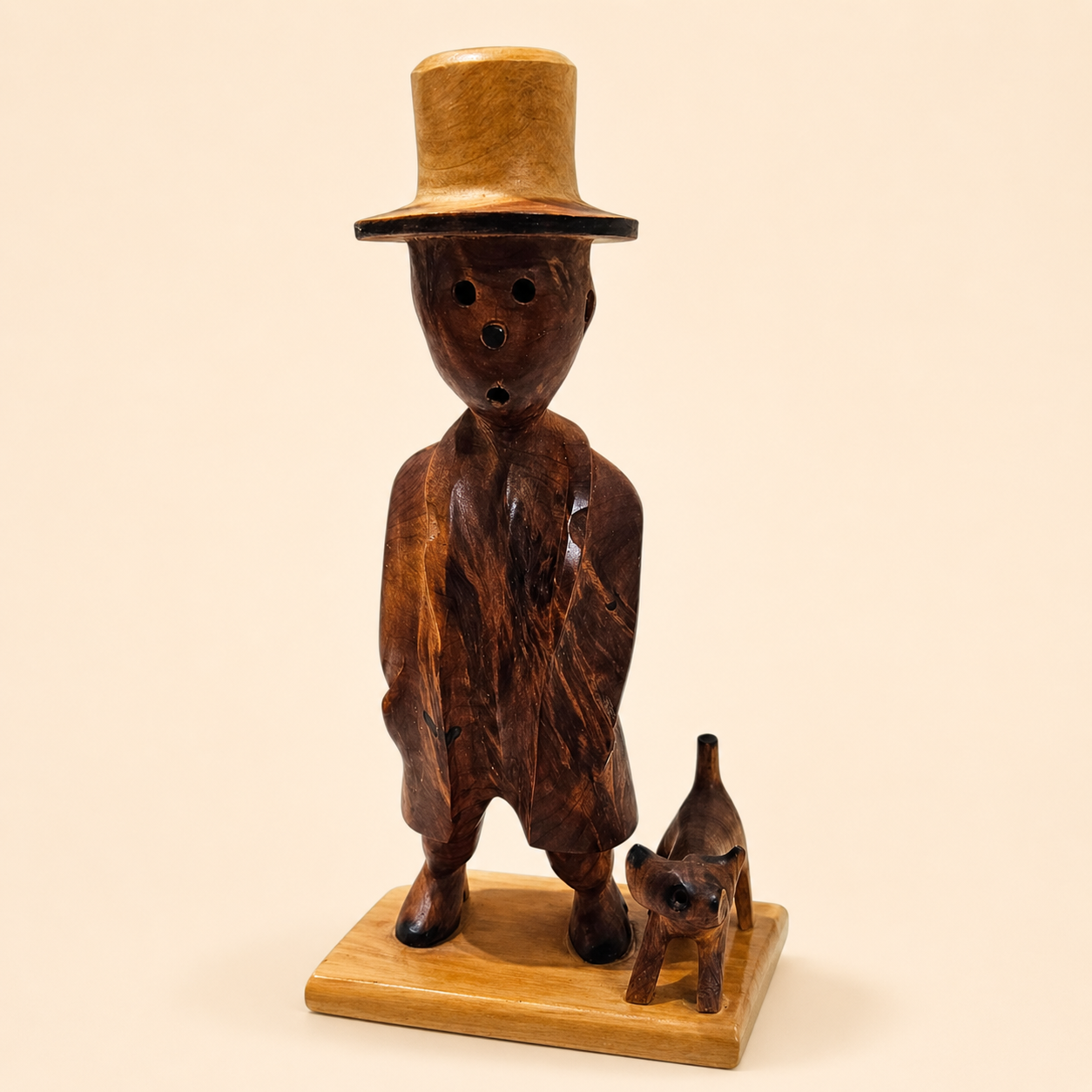 Moroccan wooden man and dog figurine handcrafted décor piece
