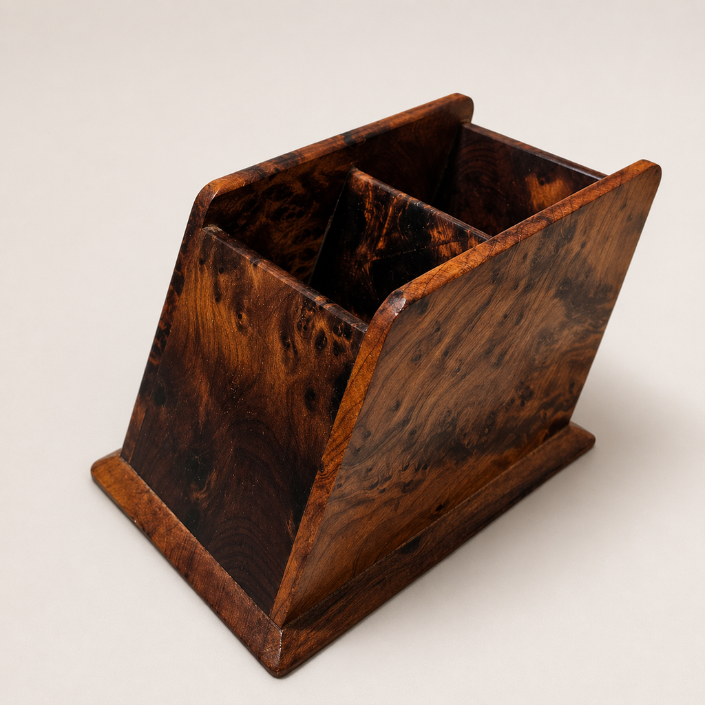 Moroccan wood desk pen holder with storage compartments