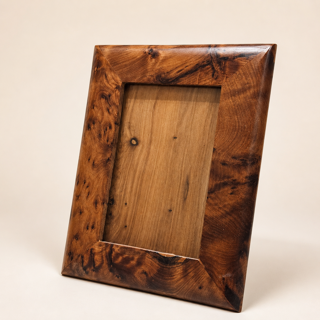 Handcrafted Moroccan wood picture frame with natural grain