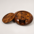 Handcrafted Moroccan wooden coaster set with matching holder