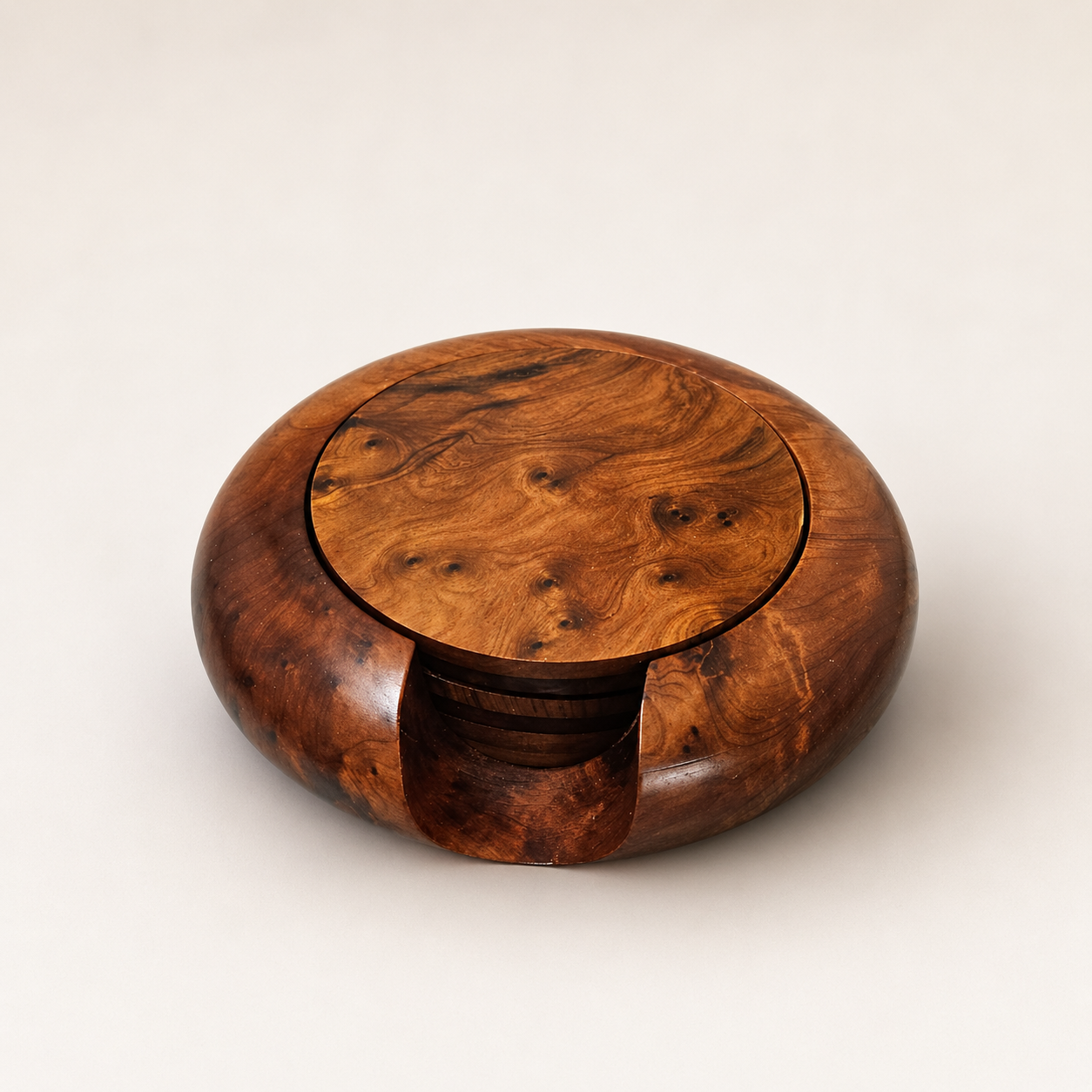 Handcrafted Moroccan Wooden Coaster Set with Holder