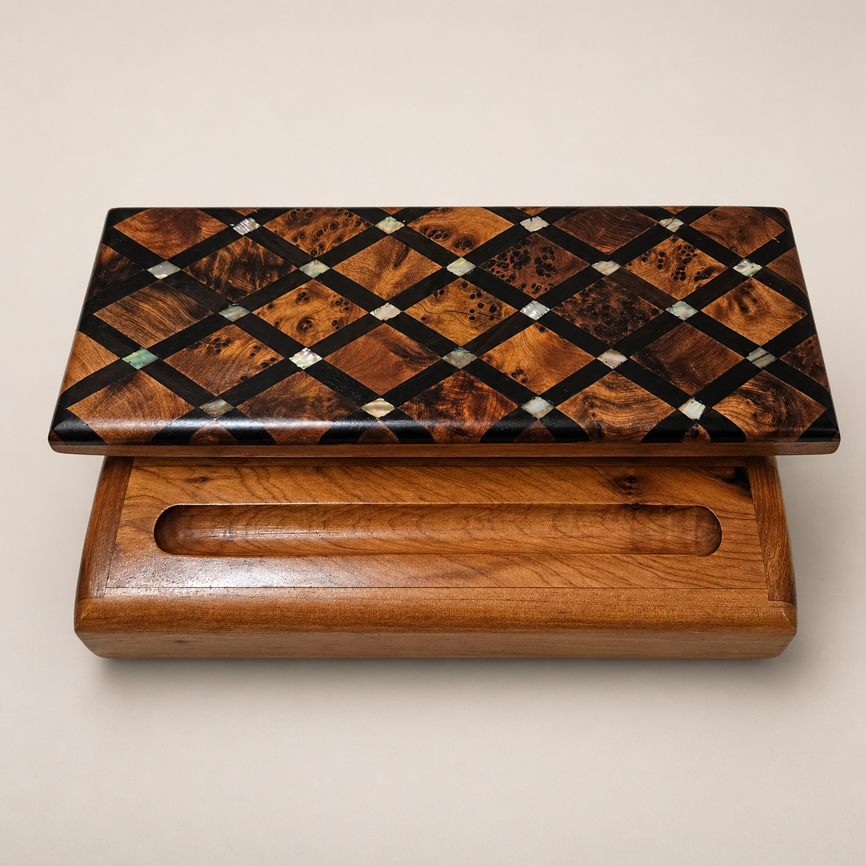 Moroccan inlaid wood desk organizer box with storage compartments
