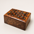 Moroccan inlaid wood jewelry box with geometric lid design