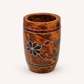 Moroccan burl wood decorative cup with hand-painted floral detail