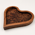 Moroccan burl wood heart-shaped tray with polished natural grain