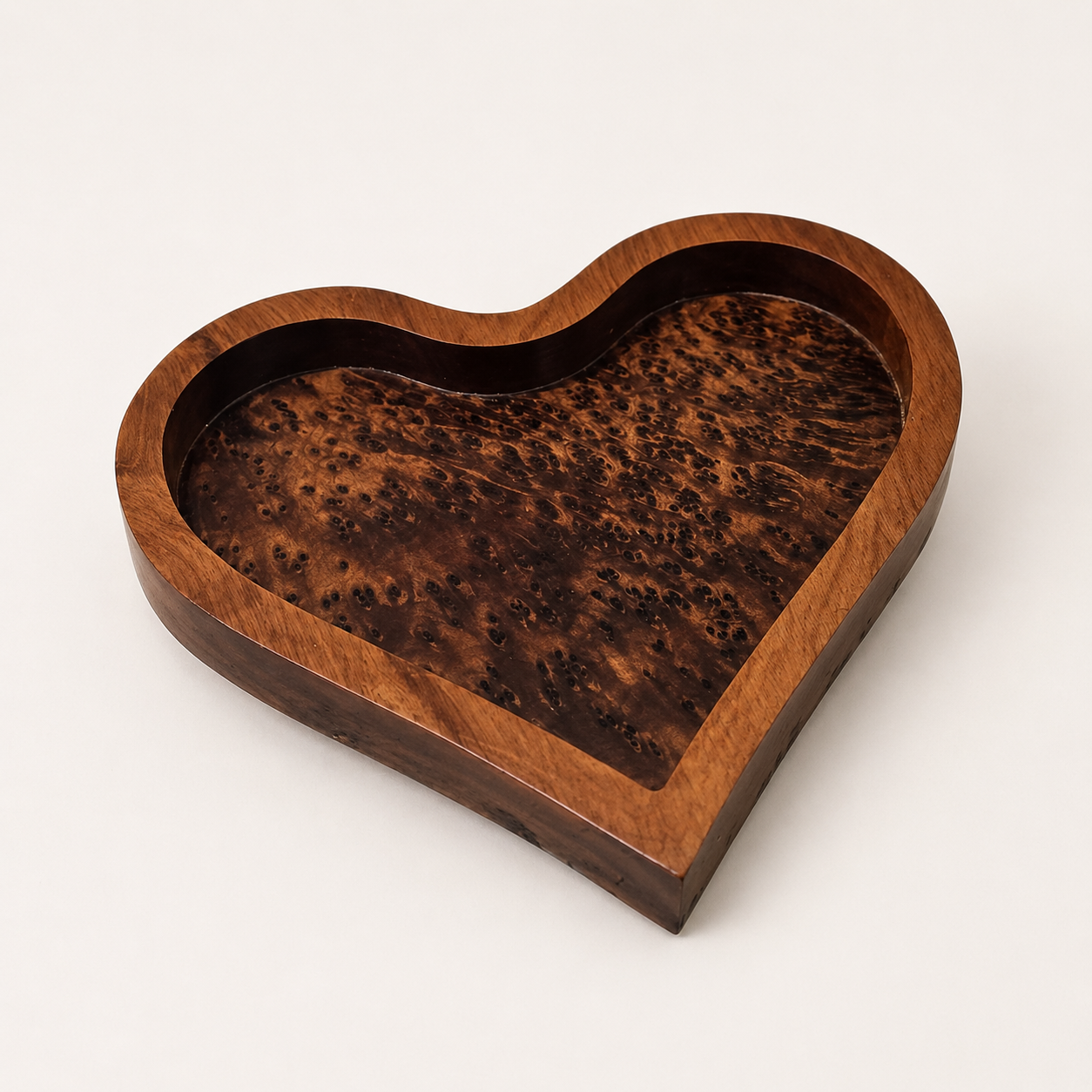 Moroccan Burl Wood Heart Tray