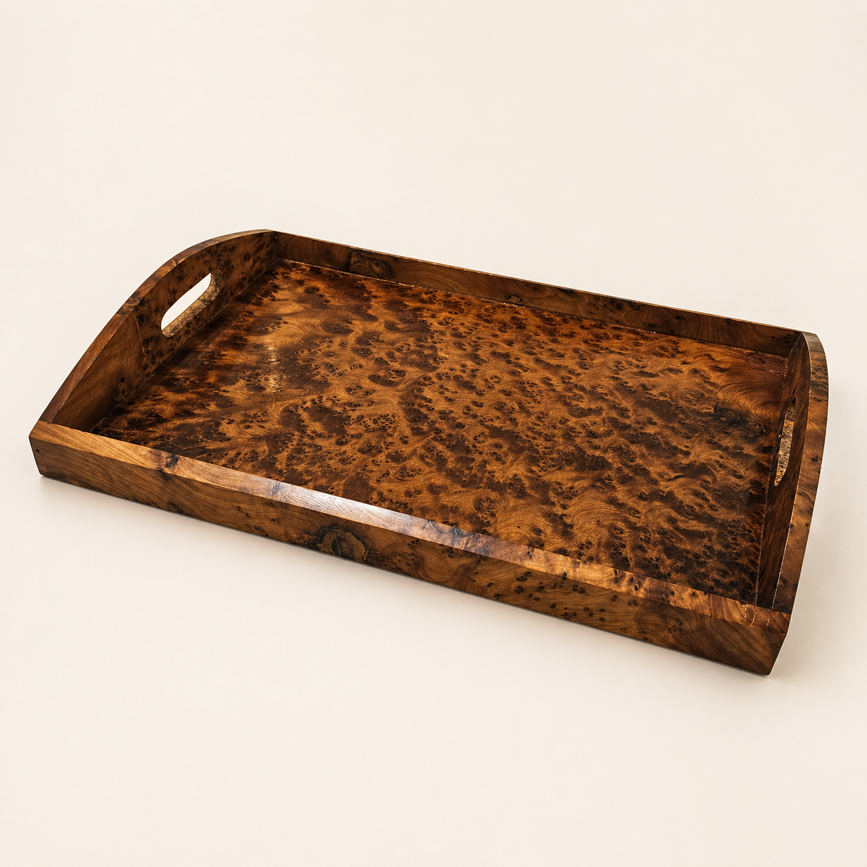 Moroccan Burl Wood Rectangular Serving Tray